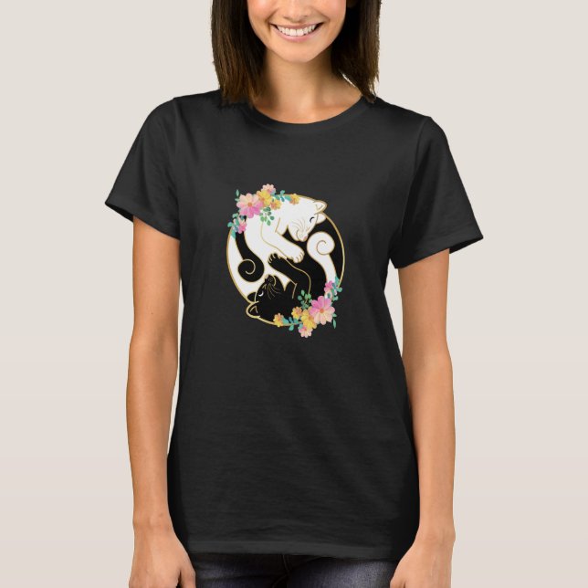 Cute and Adorable Chinese Yin and Yang Cats Cat T Shirt (Framsida)