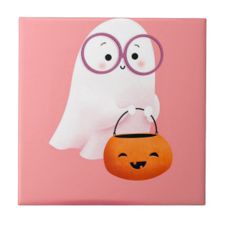 Cute and adorable Little GHOST for halloween Kakelplatta