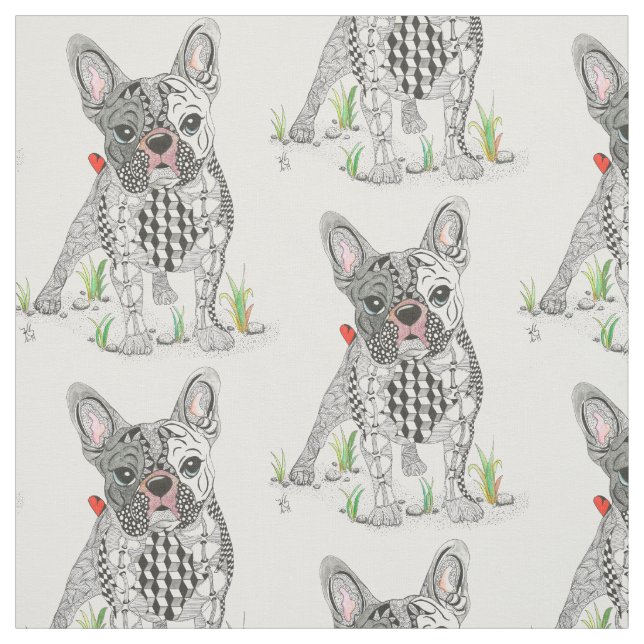 Cute and Adsible Fransk Bulldog Fabric Tyg (Provkarta)