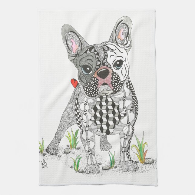 Cute and Adsible Fransk Bulldog Kitchen Towel Kökshandduk (Vertikal)