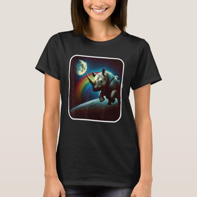 Cute And  Astronaut Rhino Space Rainbow Galaxy Moo T Shirt (Framsida)