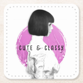 Cute and Classy Girl Rosa och svart Underlägg Papper Kvadrat