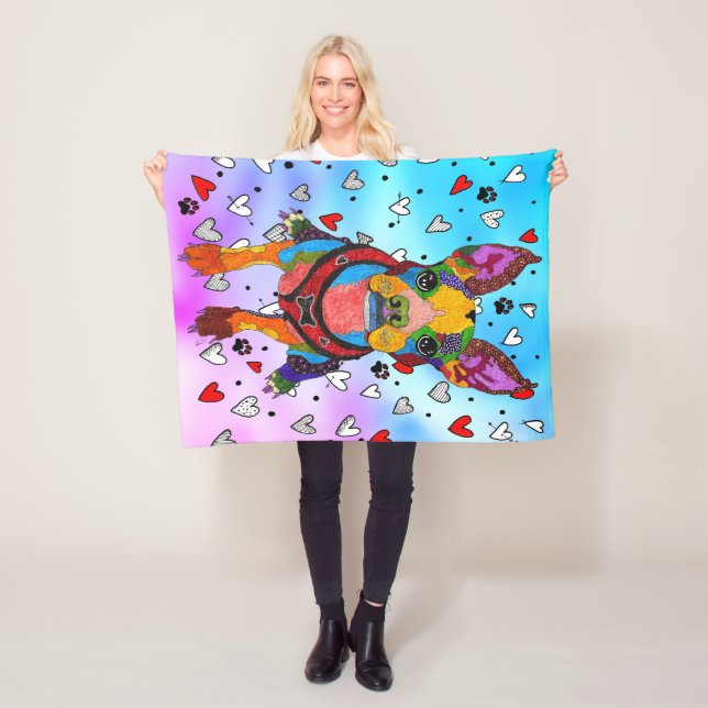 Cute and Colorful Boston Terrier Fleece Blanket (På plats)