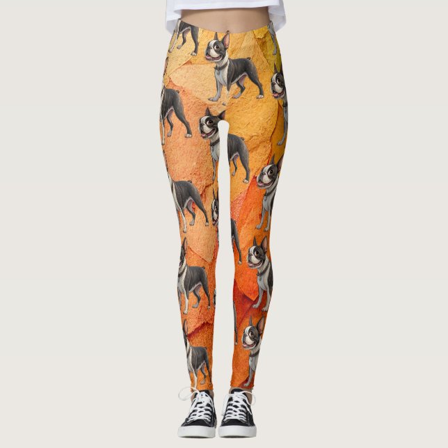Cute and Colorful Boston Terrier Leggings (Framsida)