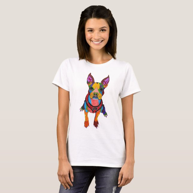 Cute and Colorful Boston Terrier T-Shirt (Hel framsida)