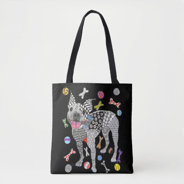 Cute and Colorful Boston Terrier Tote Bag Tygkasse (Framsida)