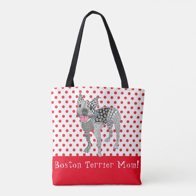 Cute and Colorful Boston Terrier Tote Bag Tygkasse (Baksida)
