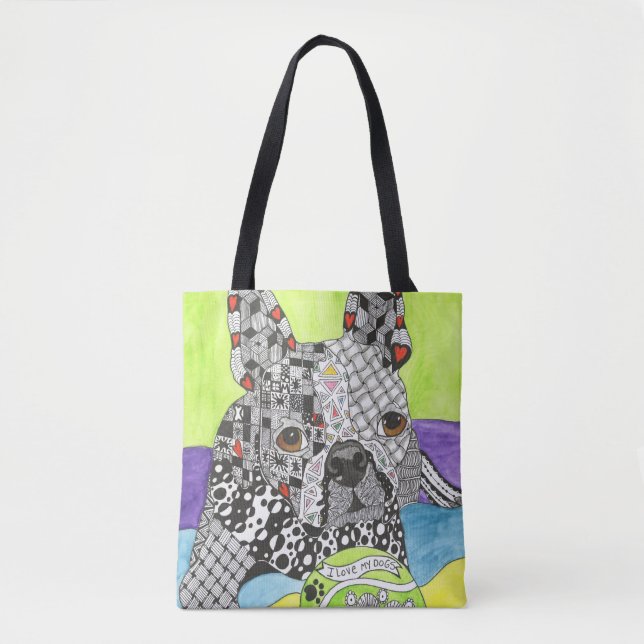 Cute and Colorful Boston Terrier Tote Bag Tygkasse (Framsida)