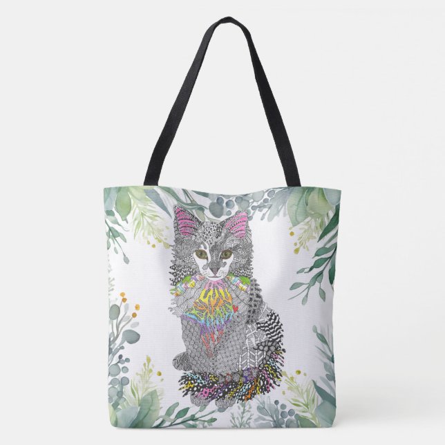 Cute and Colorful Cat Kitten Tote Bag Tygkasse (Baksida)