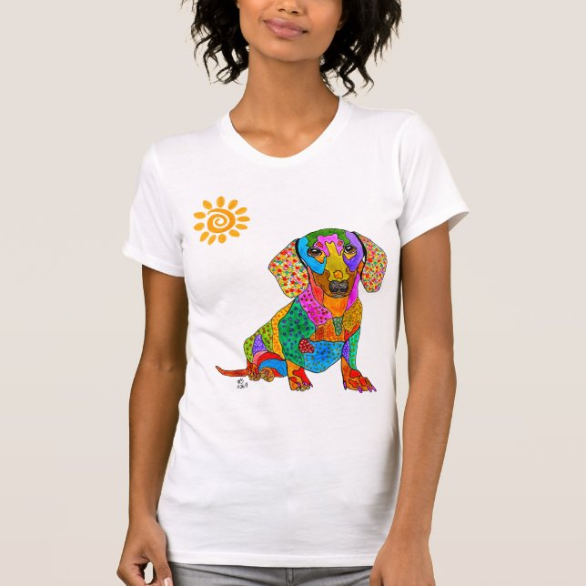 Cute and Colorful Dachshund T-shirt (Framsida)