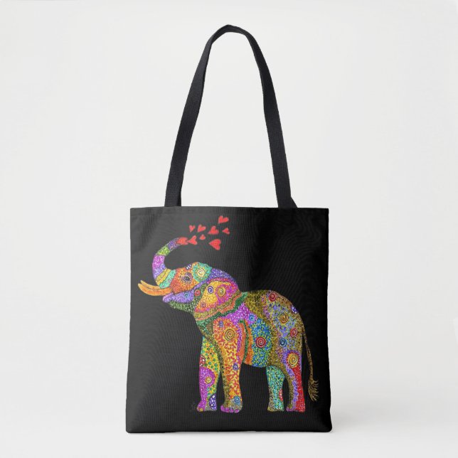 Cute and Colorful Elephant Tote Bag Tygkasse (Framsida)
