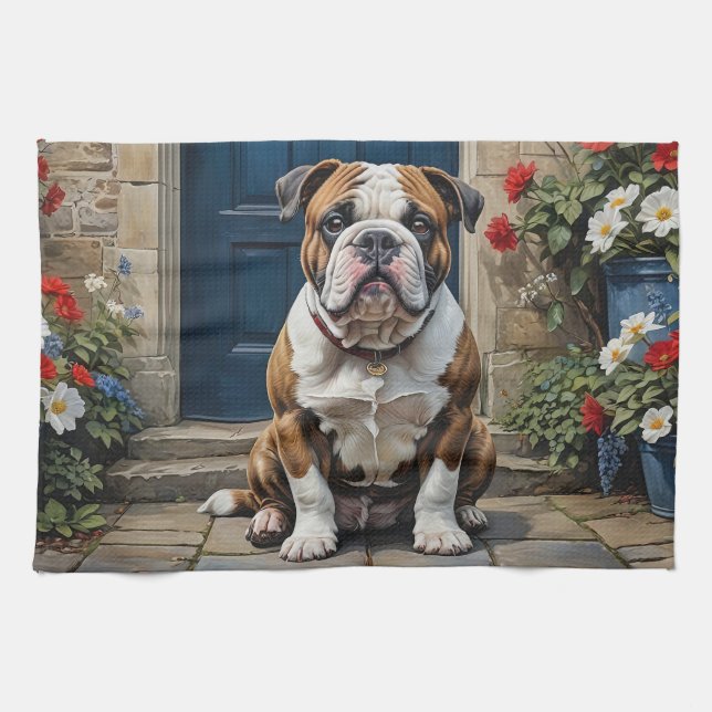 Cute and Colorful English Bulldog Kökshandduk (Horisontell)