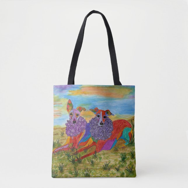 Cute and Colorful Italy Greyhound Tote Bag Tygkasse (Framsida)