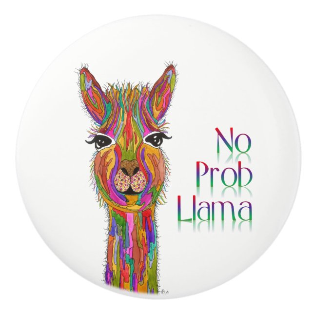 Cute and Colorful Llama Door Knob - keramiskt Knopp (Framsidan)