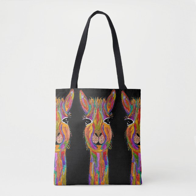 Cute and Colorful Llama Tote Bag Tygkasse (Framsida)