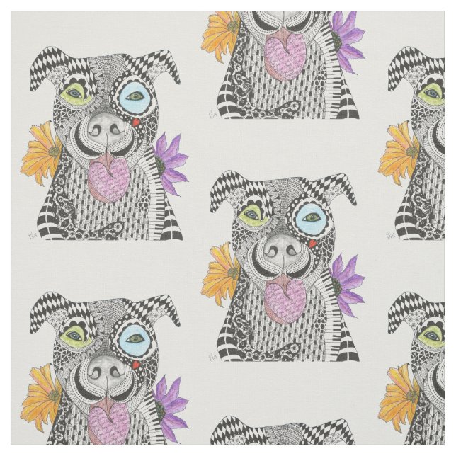 Cute and Colorful Pit Bull Fabric Tyg (Provkarta)