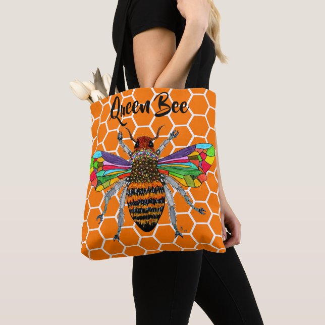 Cute and Colorful Queen Bee Tote Bag Tygkasse (Närbild)