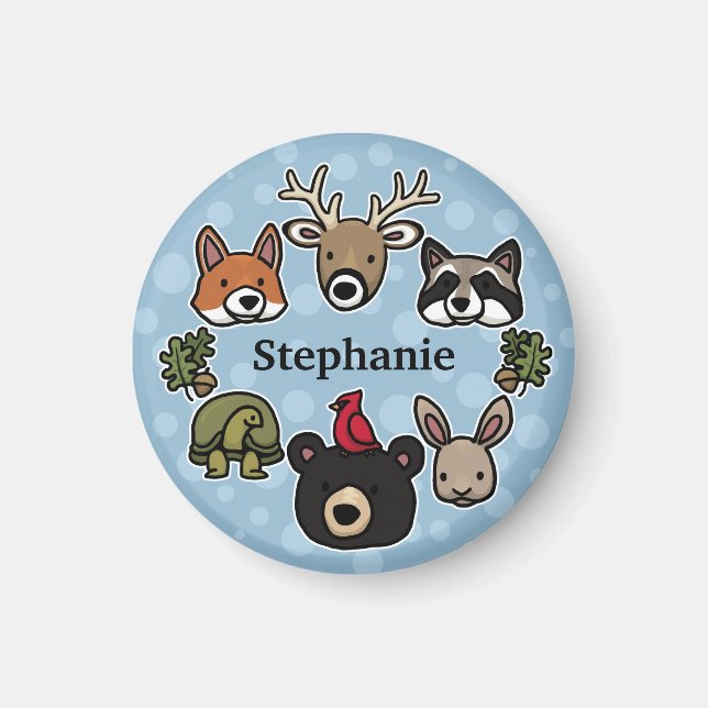 Cute and Friendly Forest Animals, Add Child's Namn Magnet (Framsidan)