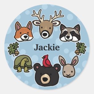 Cute and Friendly Forest Animals, Add Child's Namn Runt Klistermärke