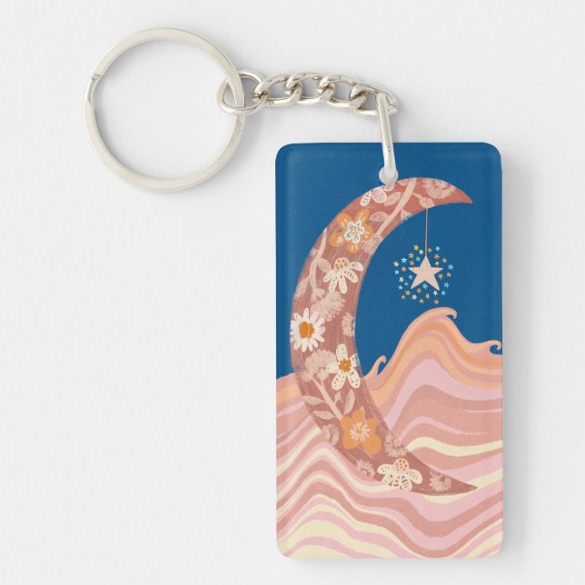 Cute and funky moon, stars and waves keychain. (Framsidan)
