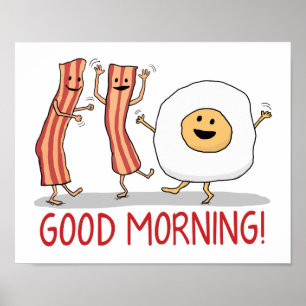 Cute and Funny Bacon and Egg Bra God morgon Poster