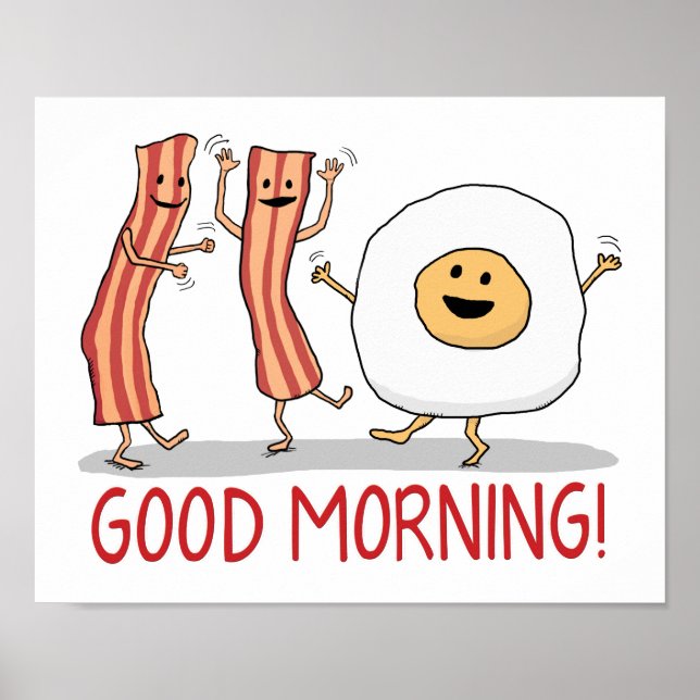 Cute and Funny Bacon and Egg Bra God morgon Poster (Framsidan)