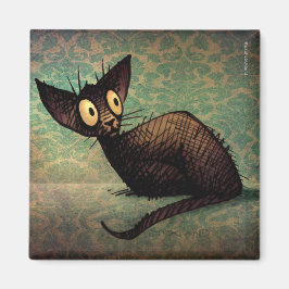 Cute and Funny Black Oriental Cat Art Magnet