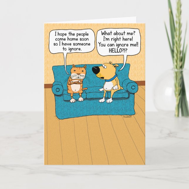 Cute and Funny Cat Ignoring Hund Birthday Kort (Framsida)
