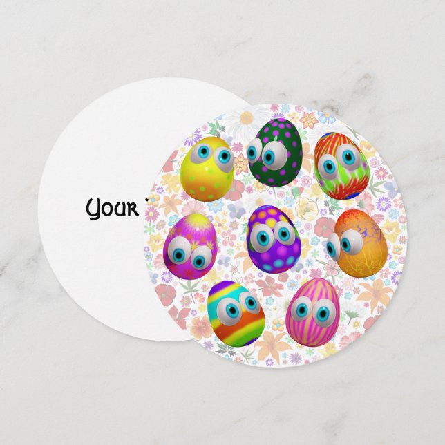Cute and Funny Easter Eggs Cartoon Inbjudningar (Fram/baksida)