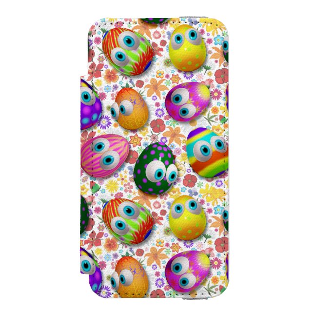 Cute and Funny Easter Eggs Cartoon Incipio iPhone Wallet Skal (Folio Framsidan)
