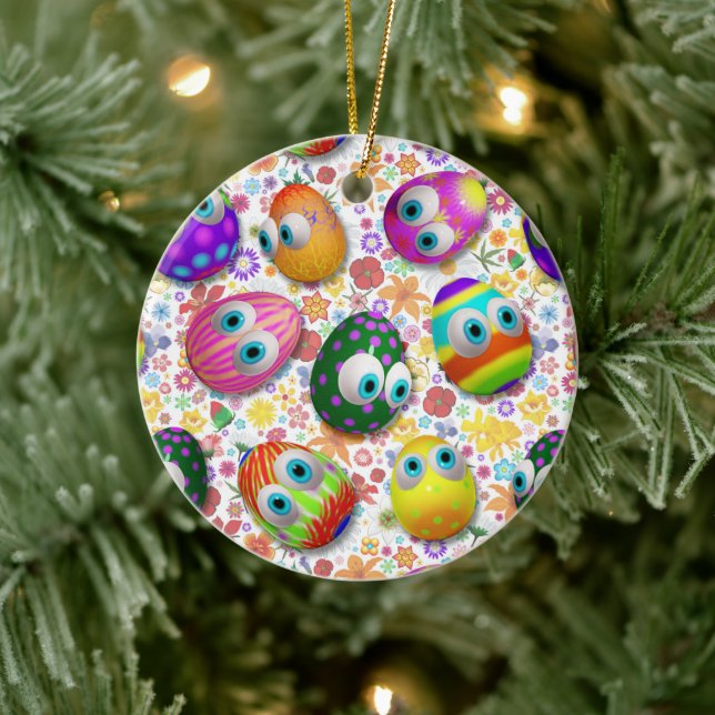 Cute and Funny Easter Eggs Cartoon Julgransprydnad Keramik (Träd)