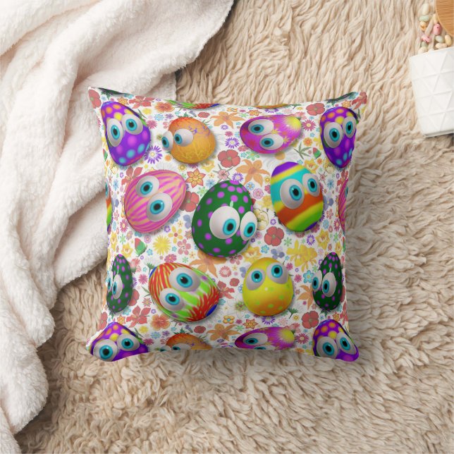 Cute and Funny Easter Eggs Cartoon Kudde (Filt)