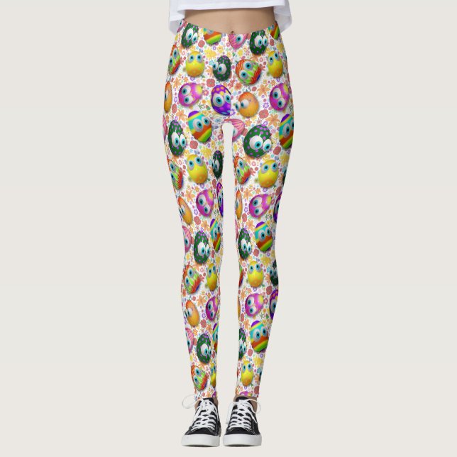 Cute and Funny Easter Eggs Cartoon Leggings (Framsida)