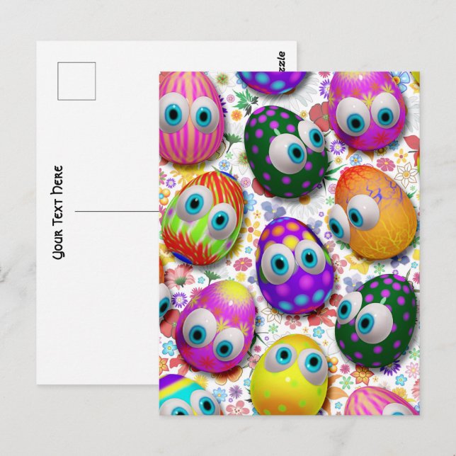 Cute and Funny Easter Eggs Cartoon Vykort (Fram/baksida)