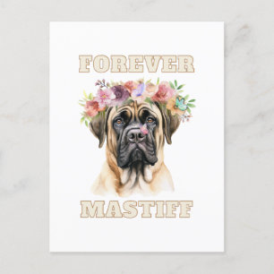 Cute and Funny English Mastiff Hund with Flowers Vykort