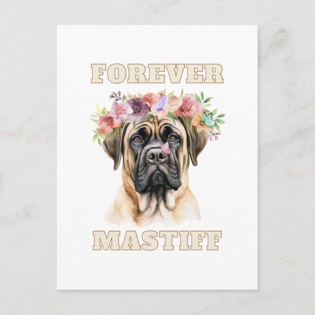Cute and Funny English Mastiff Hund with Flowers Vykort (Framsida)