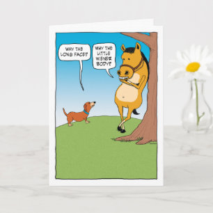 Cute and Funny Horse and Dachshund Birthday Kort