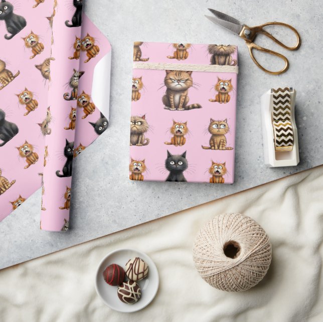 Cute and FUNNY Mad Arg Black, Orange Cat Rosa Presentpapper (Hantverk)