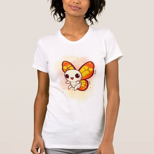 CUTE AND FUNNY ORANGE BUTTERFLY DESIGN T SHIRT (Framsida)
