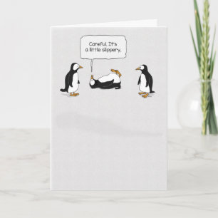 Cute and Funny Penguin Slips på isfödelsedag Kort