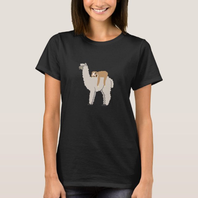 Cute and Funny Sömnig Sloth och Llama T Shirt (Framsida)