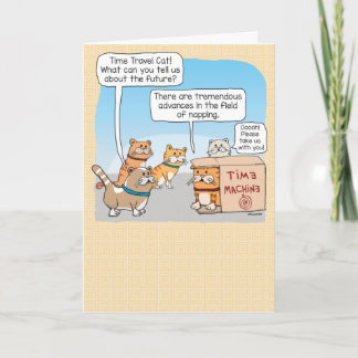 Cute and FUNNY Time TravelCat in Box Birthday Kort