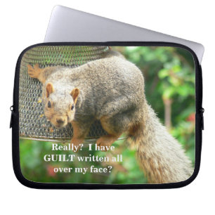 "Cute and Guilty-tittar Squirrel Swinging on Bird Laptop Sleeve