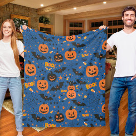Cute and Mysigt Black Orange och Blue Halloween Fleecefilt