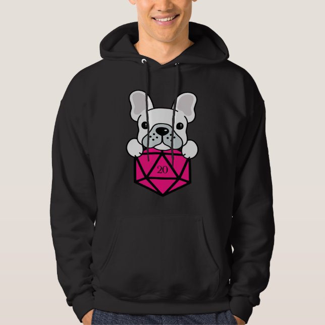 Cute and Nerdy Dog Pink Polyhedral D20 Dice Set Hoodie (Framsida)