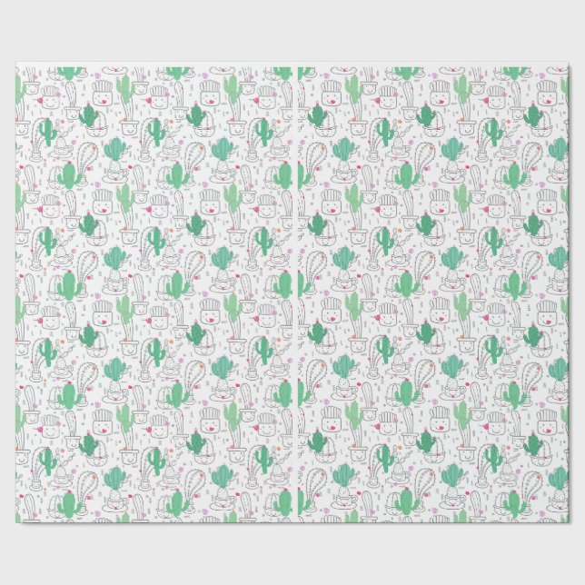 Cute and Play-Cactuses Gift Wrap Presentpapper (Seam)