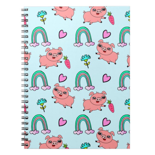 Cute and Quirky Pigs and Rainbows Pattern Anteckningsbok (Framsidan)