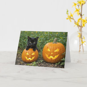 Cute and Roligt Black Cat Kitten Halloween Pumpkin Kort
