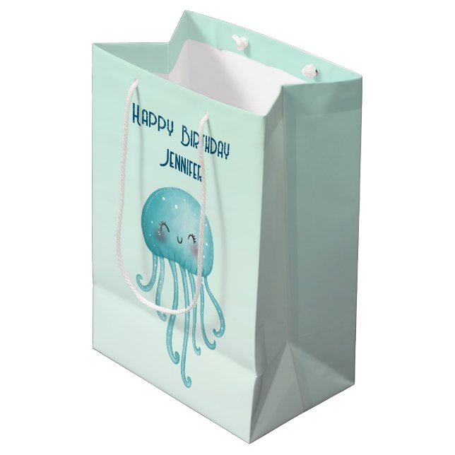 Cute and Roligt Blue-Grönt Jellyfish Birthday (Framsidan Vinklad)