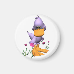 Cute and Shy Lila Tecknad Anka Magnet